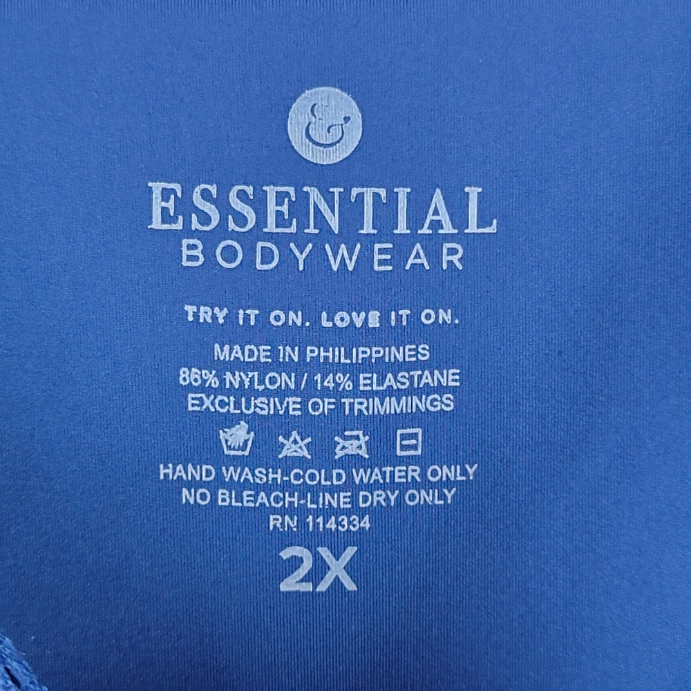 Essentials Bodywear Bodycon Slip Dress Sz 2X Blue Satin Lace Adjustable Strap - Picture 8 of 10